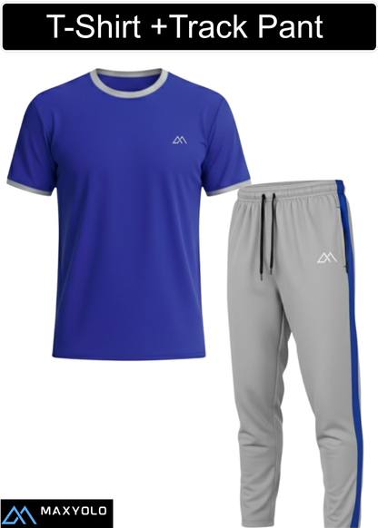 Maxyolo Mens T Shirt and TrackPant Combo Polyester Fabric Daily Sports and Gym Wear