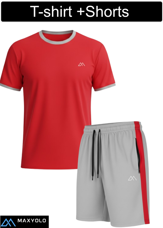Maxyolo Mens T Shirt and Shorts Combo Polyester Fabric Daily Sports and Gym Wear