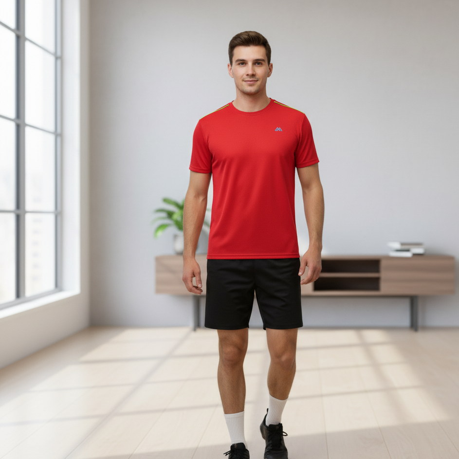 Maxyolo Mens T Shirt and Shorts Combo Polyester Fabric Daily Sports and Gym Wear