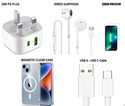 For iPhone 17 Series Magnetic Case + 20W PD Plug  + Charging Cable + Wired Earphone + Screen protector - Bundle
