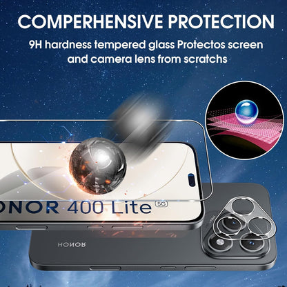 For Honor 400 Lite 5G Tempered Glass Screen Guard Protector 2 +  Rear Camera Lens 2 - Bundle of 4 pcs