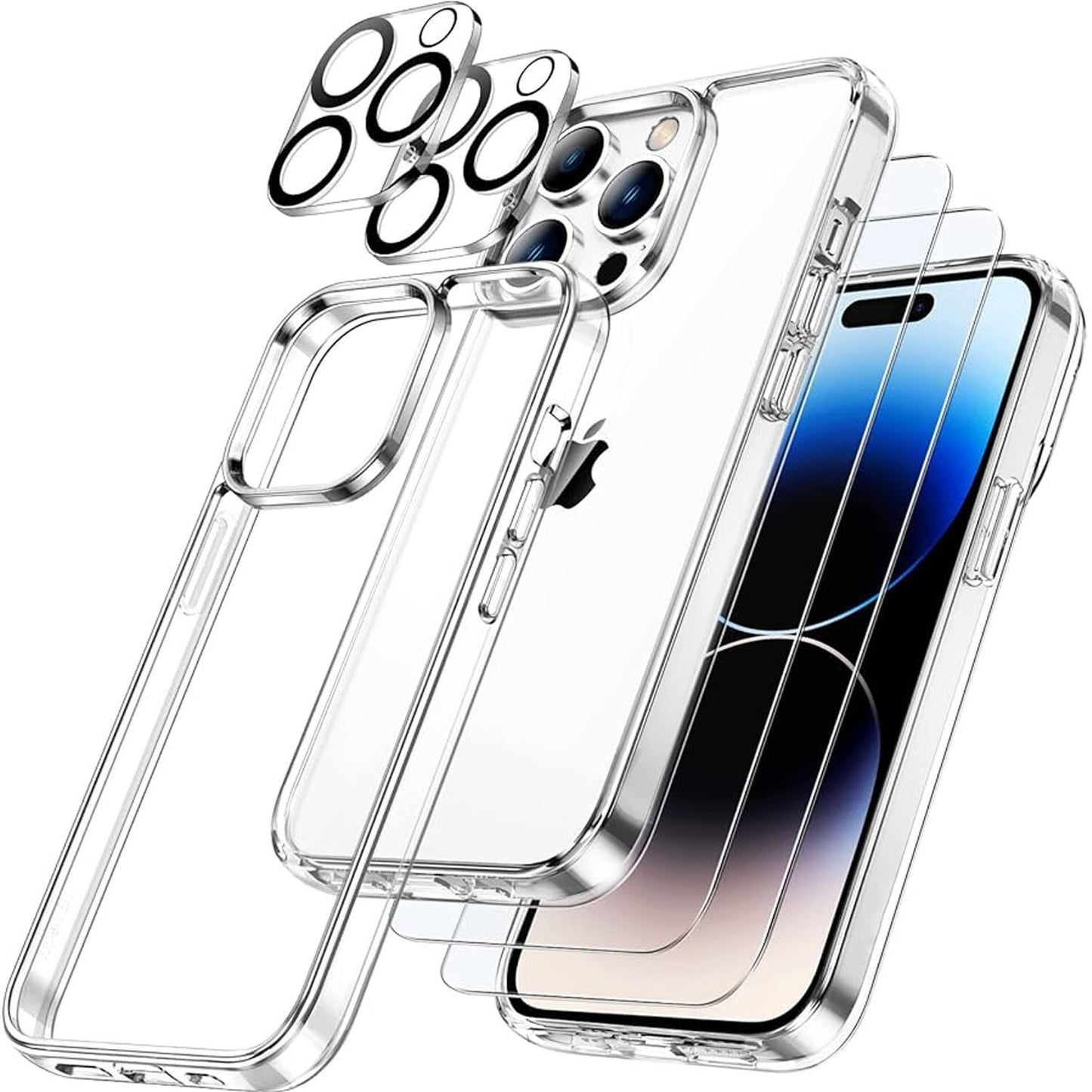 For iPhone 16e 15 14 13 Pro Max Plus Clear Gel Case with Screen & Lens Protector Bundle