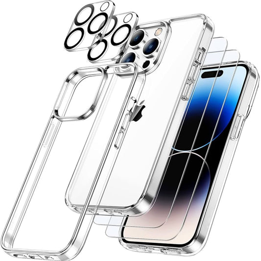 For iPhone 16e 15 14 13 Pro Max Plus Clear Gel Case with Screen & Lens Protector Bundle