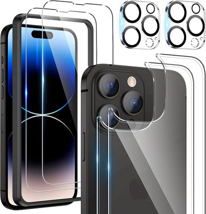 For iPhone 16e 15 14 13 Pro Max Tempered GLASS Front+ Back + Camera Lens Protector Bundle