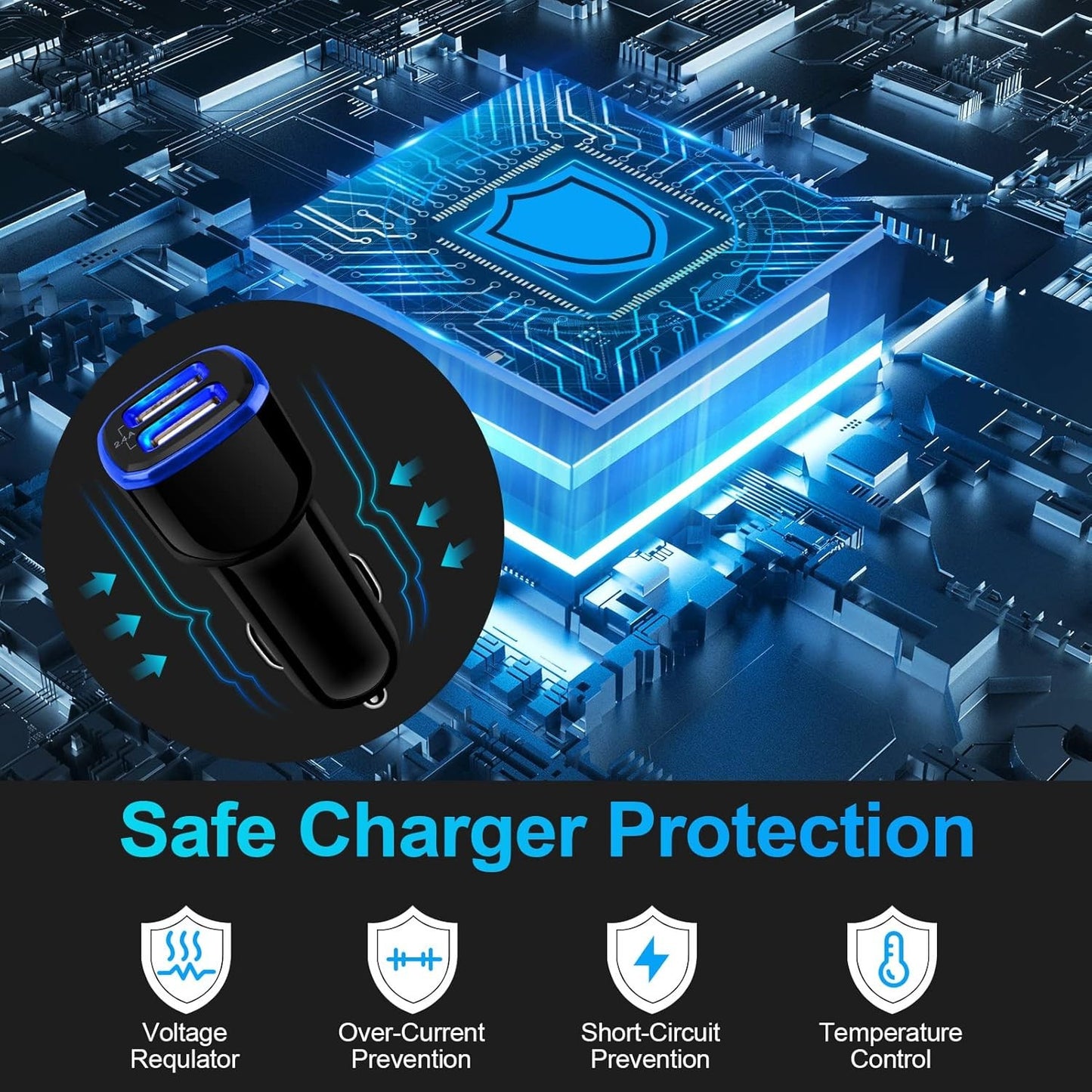 Fast Car Charger 2 USB Port Type C Socket Adapter + Data Cable For iPhone Samsung - Bundle