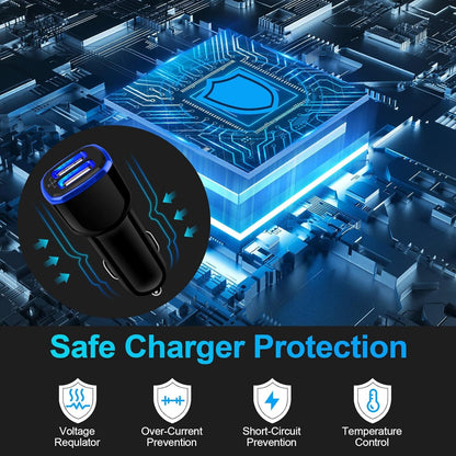 Fast Car Charger 2 USB Port Type C Socket Adapter + Data Cable For iPhone Samsung - Bundle